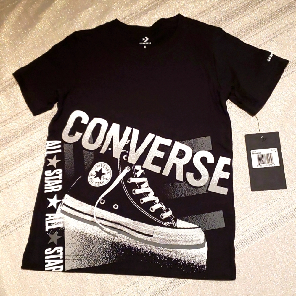 Converse RARE! NEW 1908 Worldwide T-Shirt Tee Boys size 6 (M) BLACK NWT - Picture 2 of 8